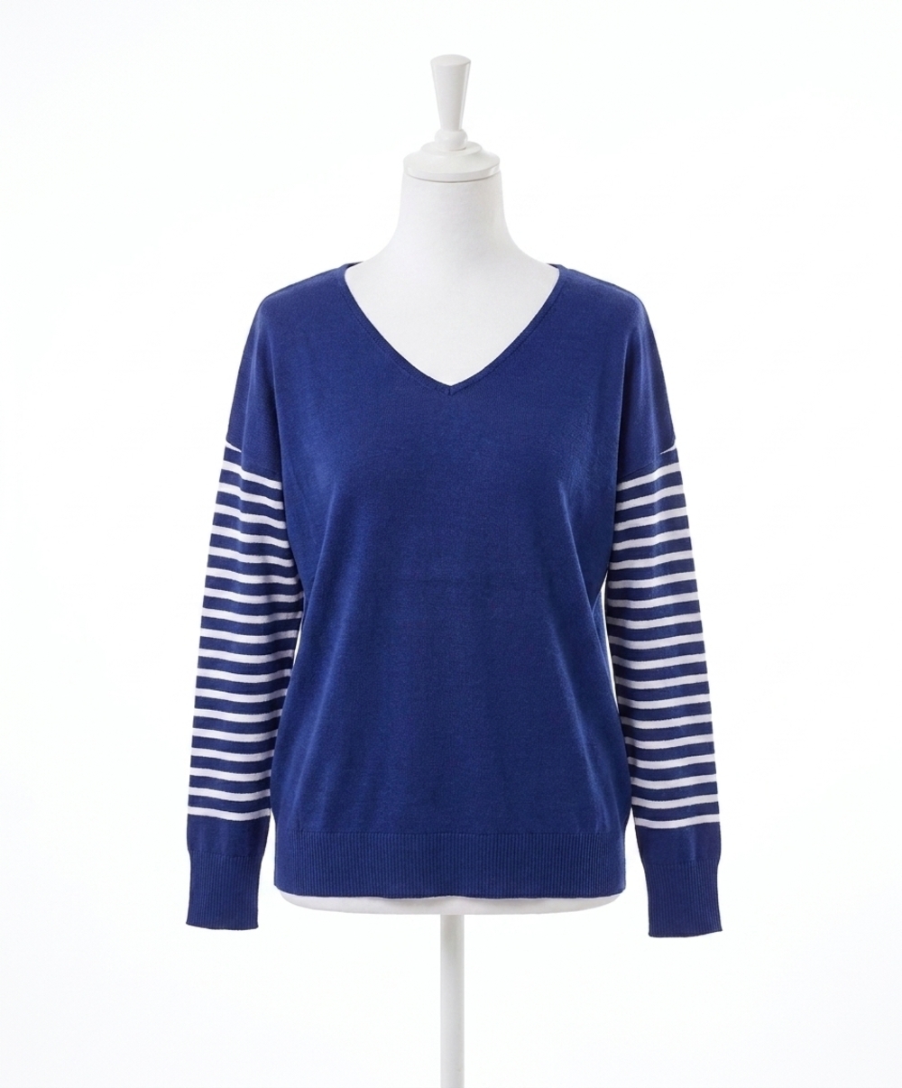 NEW FRENCH KYSS stripe sleeve top in navy/white